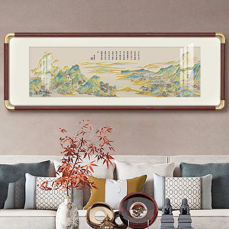 千里江山图背景墙新中式装饰画