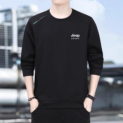 JEEP吉普卫衣男士2025新款长袖T恤加绒圆领上衣秋冬季加绒打底衫
