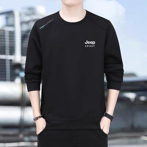 JEEP吉普卫衣男士2025新款长袖T恤加绒圆领上衣秋冬季加绒打底衫