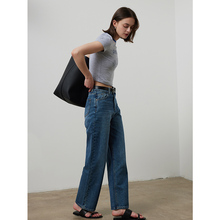 ICYNESS【Cluél杂志款】休闲阔腿直筒水洗蓝牛仔裤