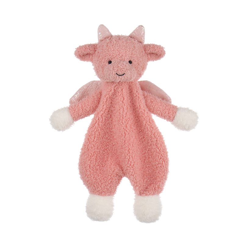 Apricot Lamb粉色人形小龙安抚巾婴儿可入口宝宝睡眠安抚毛绒玩具