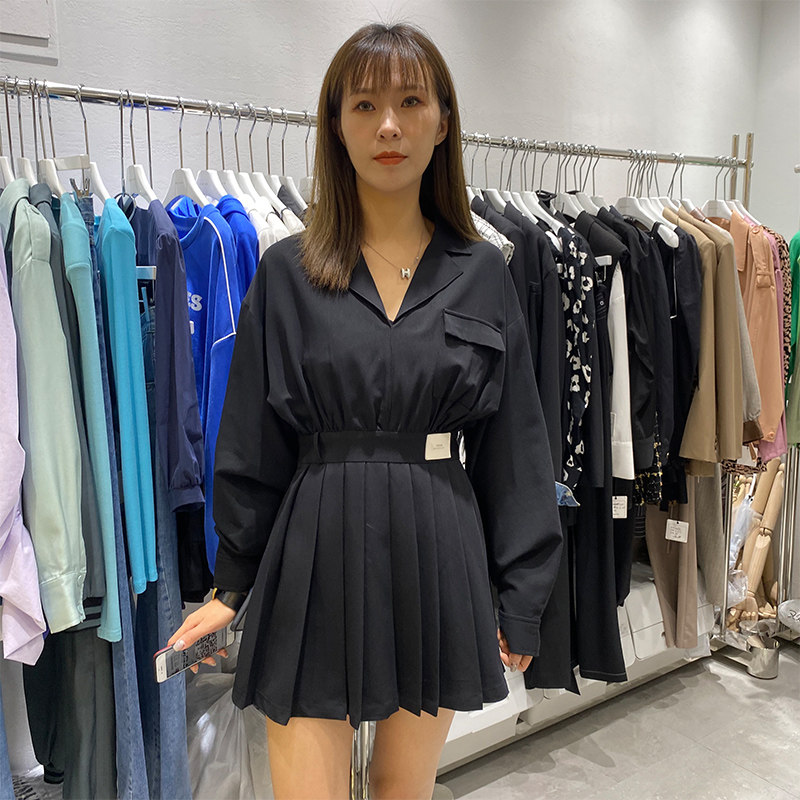 INSEVEN十三行2026新款设计感小众百褶连体短款连衣裙女装春秋季