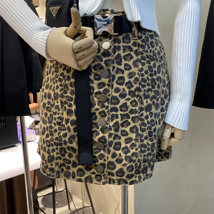十三行2025新款春秋季豹纹半裙短裙包臀牛仔裙女装a字裙半身裙子