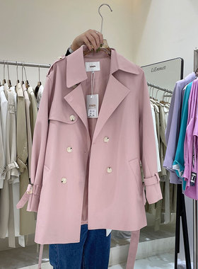 SINGLE粉色风衣女2025秋季新款黑色高级感中长款高端气质西装外套