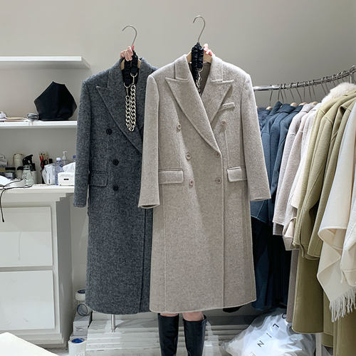 COLINE风衣女2025年新款冬季气质双面羊毛呢子大衣长款西装外套女