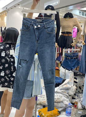 高腰牛仔裤女百搭宽松直筒裤子