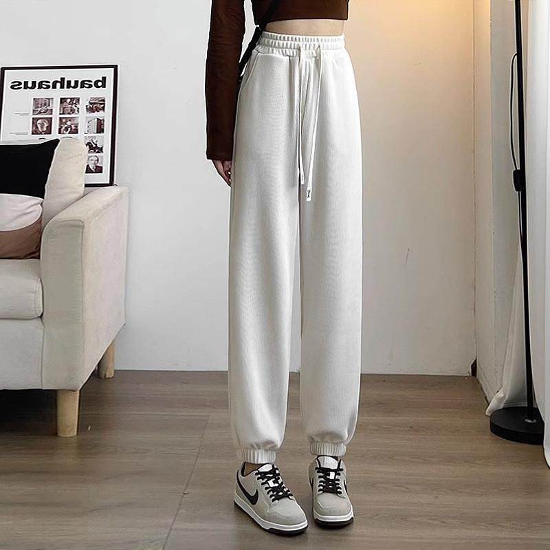 灰色运动裤女秋冬季2025新款加绒加厚宽松束脚卫裤高腰显瘦小个子