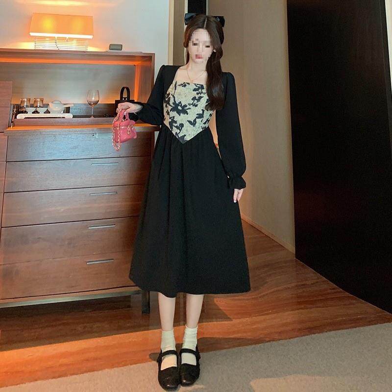 #294实拍2025 秋冬新款设计感拼接收腰绑带显瘦高级感长款连衣裙,女装/女士精品,连衣裙,淘宝优惠券,粉丝福利购,淘宝优惠卷