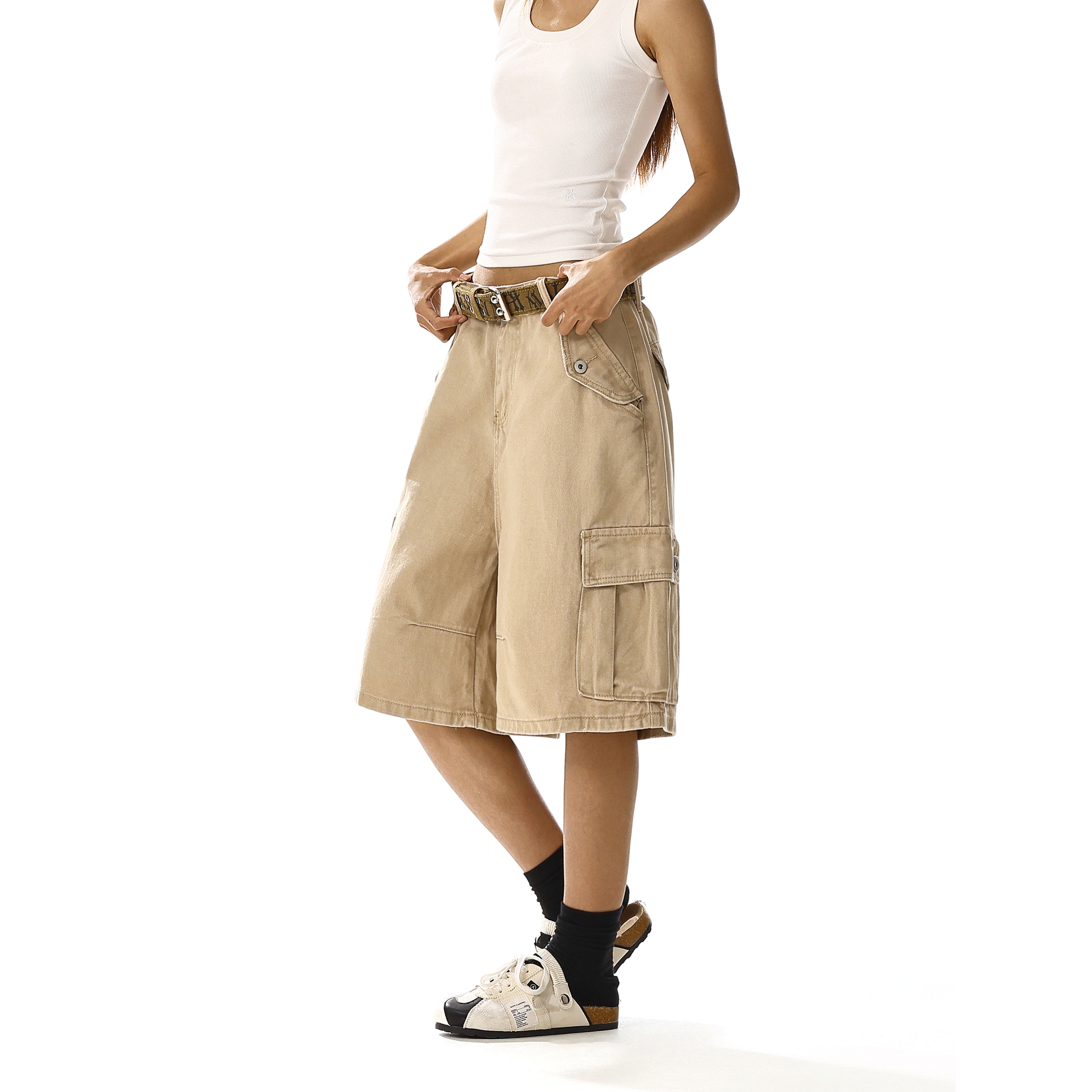 美式复古水洗做旧多口袋工装牛仔短裤男女直筒宽松休闲百搭七分裤,女装/女士精品,牛仔裤,淘宝优惠券,粉丝福利购,淘宝优惠卷