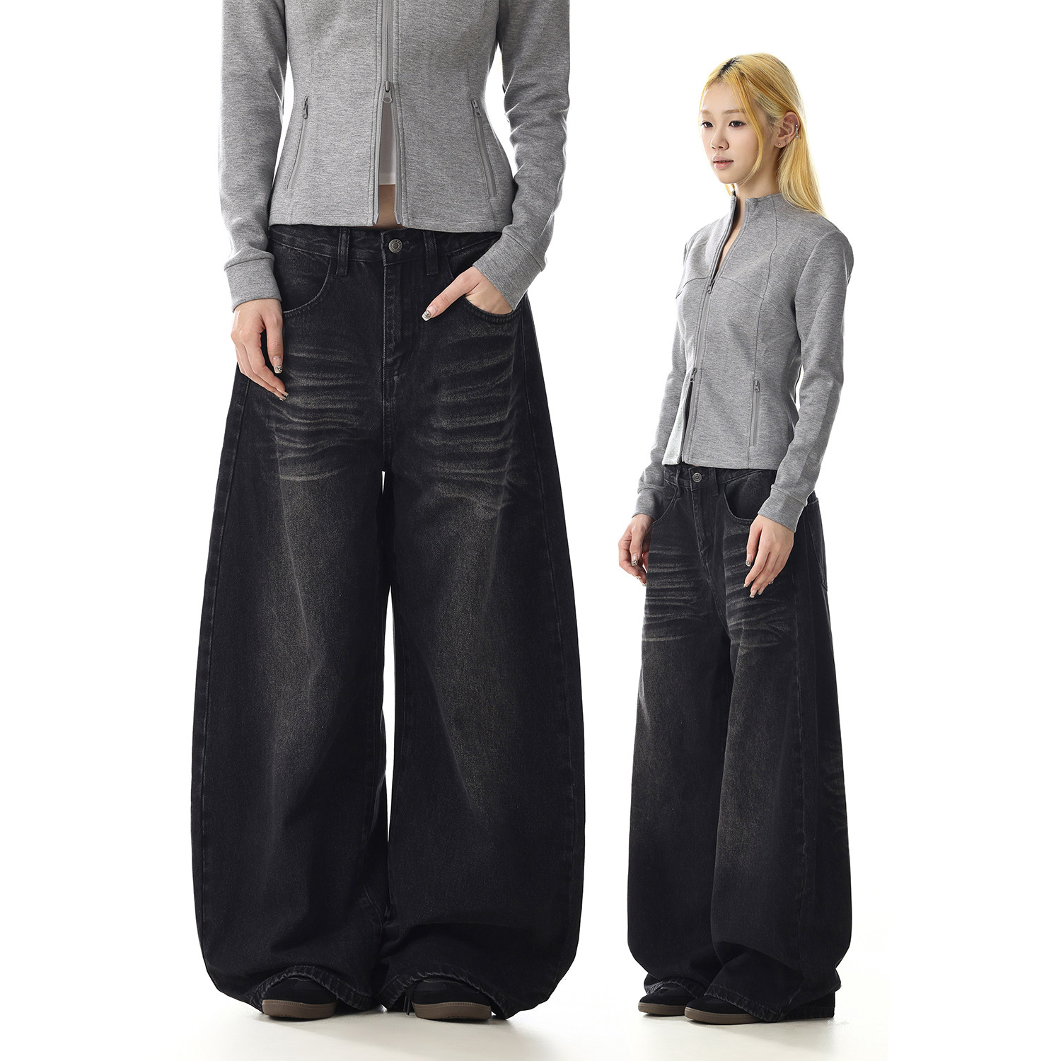 美式复古压褶弯刀牛仔裤女秋季新款猫须设计感小众宽松直筒阔腿裤,女装/女士精品,牛仔裤,淘宝优惠券,粉丝福利购,淘宝优惠卷