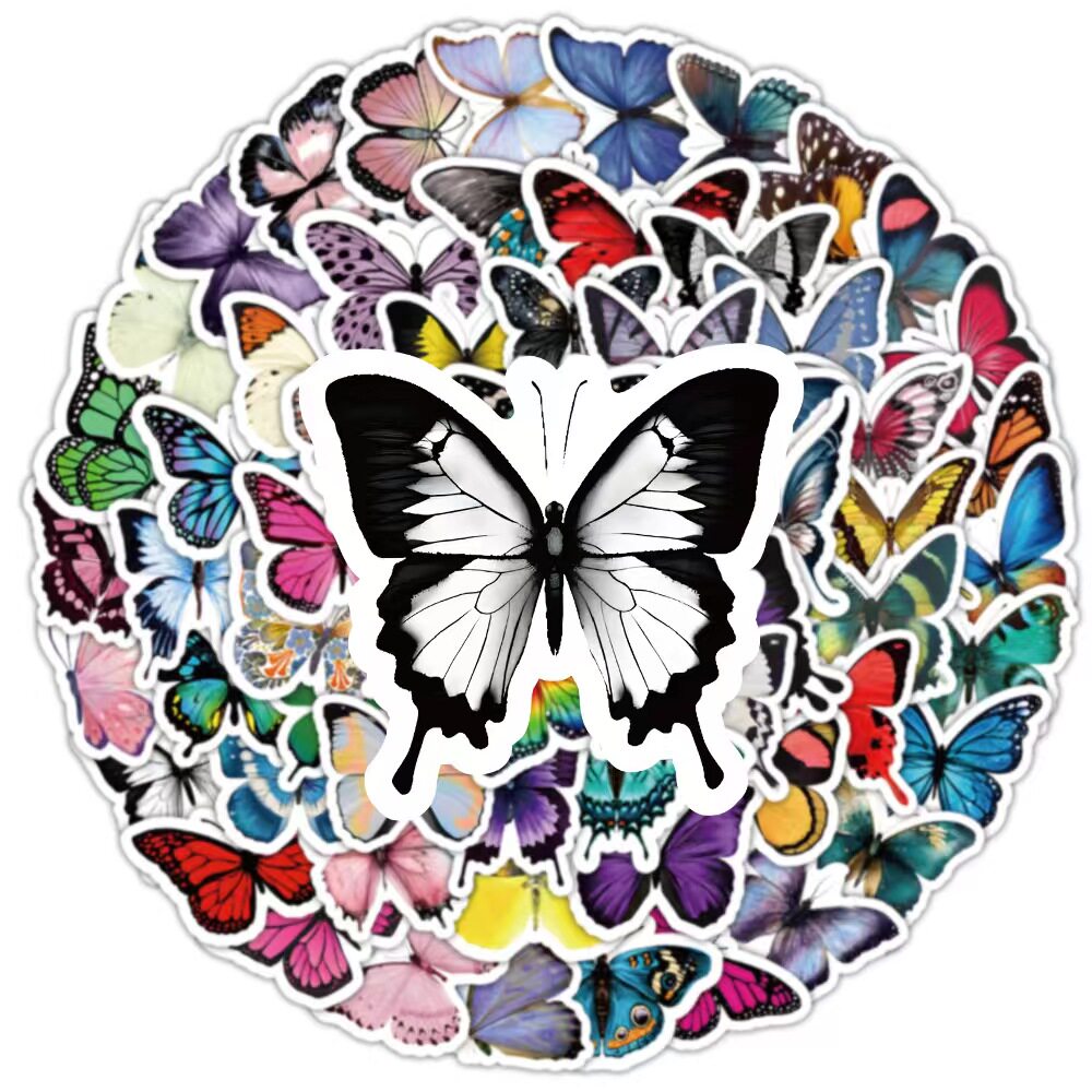 100张炫彩蝴蝶贴纸装饰水杯行李箱电脑手机壳滑板吉他冰箱防水贴