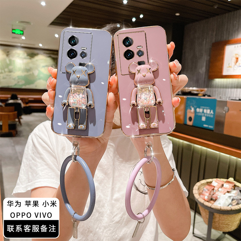 vivoiQOO11手机壳糖果熊支架iQOO11pro硅胶防摔软壳适用V2243A时尚个性网红保护套潮牌创意外壳情侣新款电镀