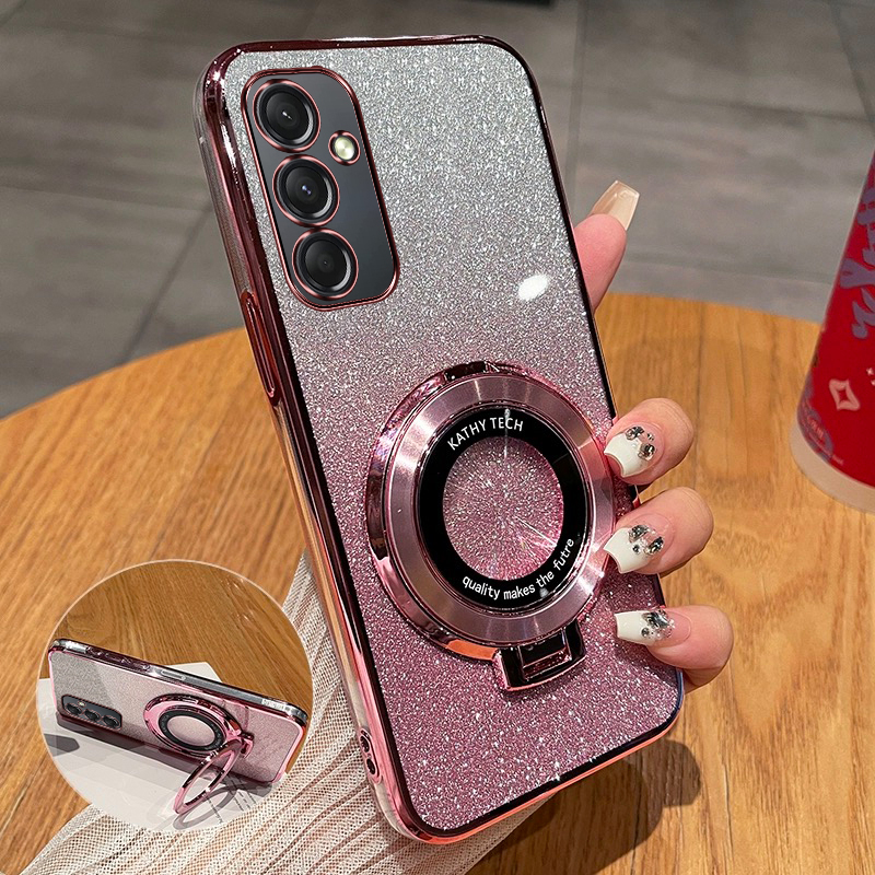 三星A24新款手机壳高端渐变闪粉时尚适用SamsungA24硅胶磁吸支架全包超薄透明软壳Galaxya24防摔奢华女保护套