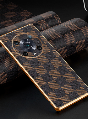 华为Magic3手机壳高端电镀荣耀Magic3pro皮革保护套适用于高端魔术4商务防摔HonorMagic4Pro曲屏超薄创意皮套