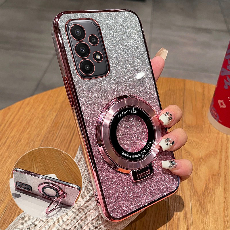 三星A23新款手机壳高端渐变闪粉时尚适用Samsunga23硅胶磁吸支架全包超薄透明软壳GalaxyA23防摔奢华女保护套