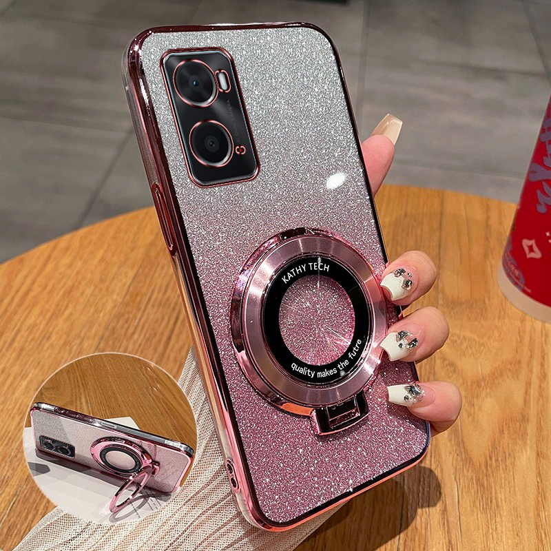 OPPOA36新款手机壳高端渐变闪粉时尚适用oppoa76创意硅胶磁吸支架全包简约女超薄透明软壳A36防摔奢华保护套