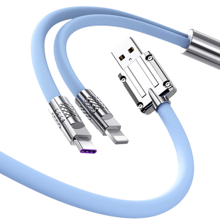 超级快充100w双头安卓一拖二数据线二合一适用双苹果和华为全typec多头手机充电线1分2加长车载usb两用多功能