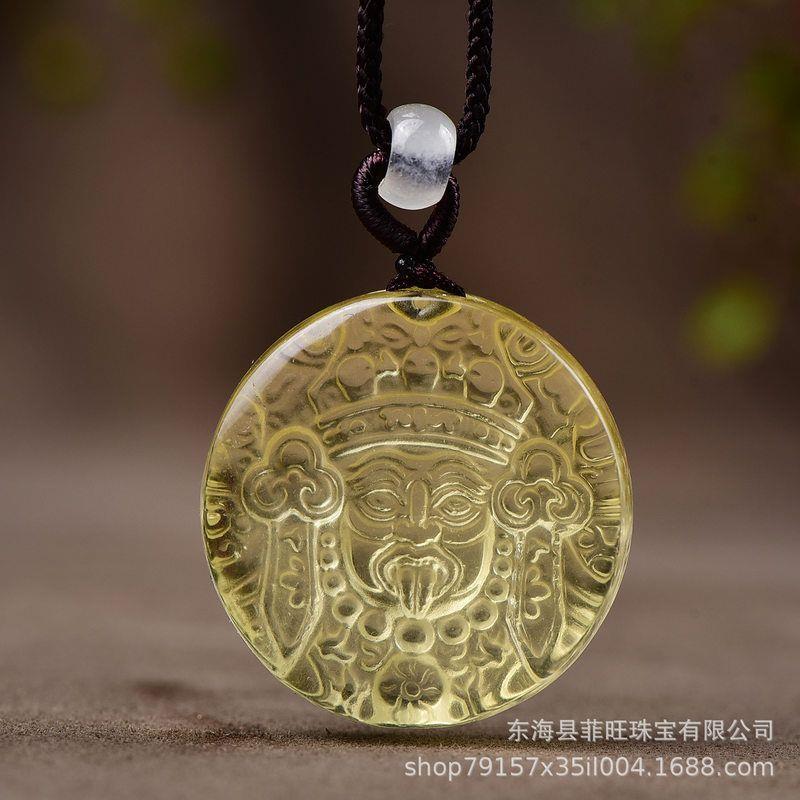2025天然黄水晶扎基拉姆吊坠 天然白水晶女财神圆牌项链挂件玉石