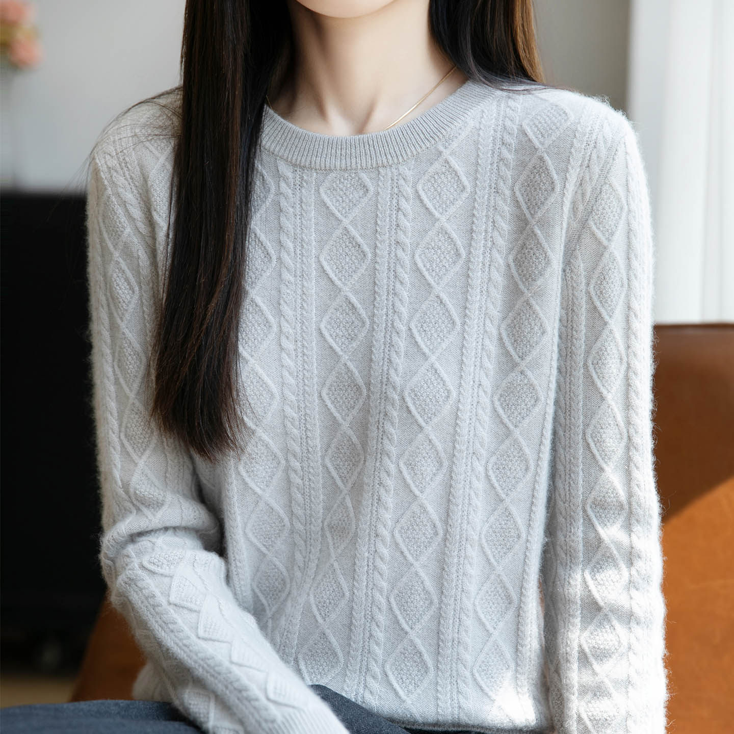 圆领纯羊毛衫女秋冬加厚套头毛衣