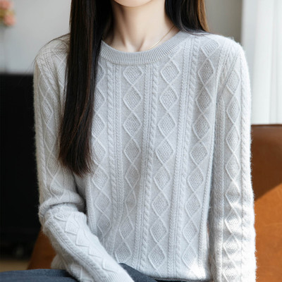 圆领纯羊毛衫女秋冬加厚套头毛衣