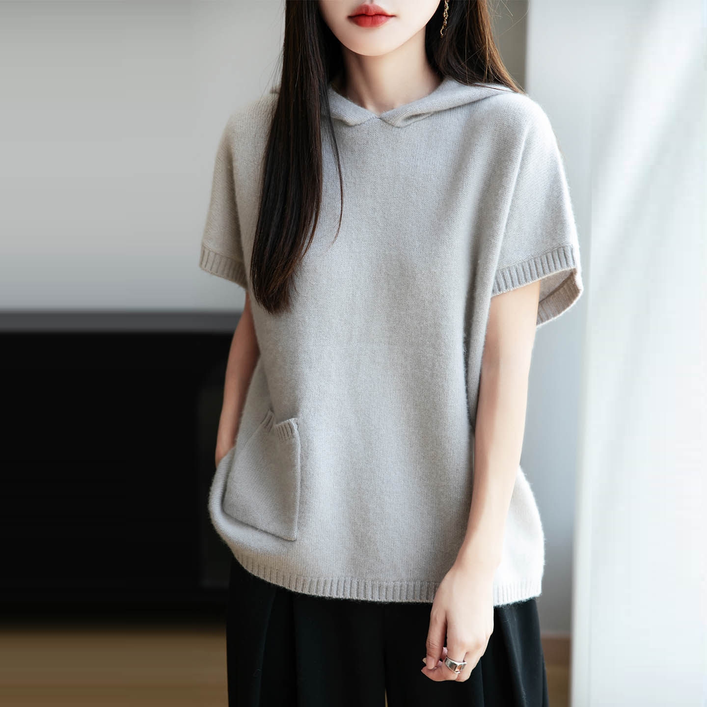 连帽羊毛衫马甲女秋冬无袖毛衣
