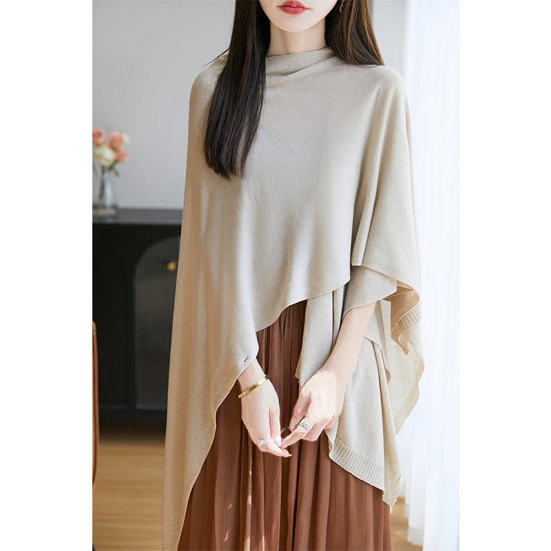 多功能早秋精纺羊毛披肩女一粒扣外搭护肩抗寒保暖休闲针织衫围巾