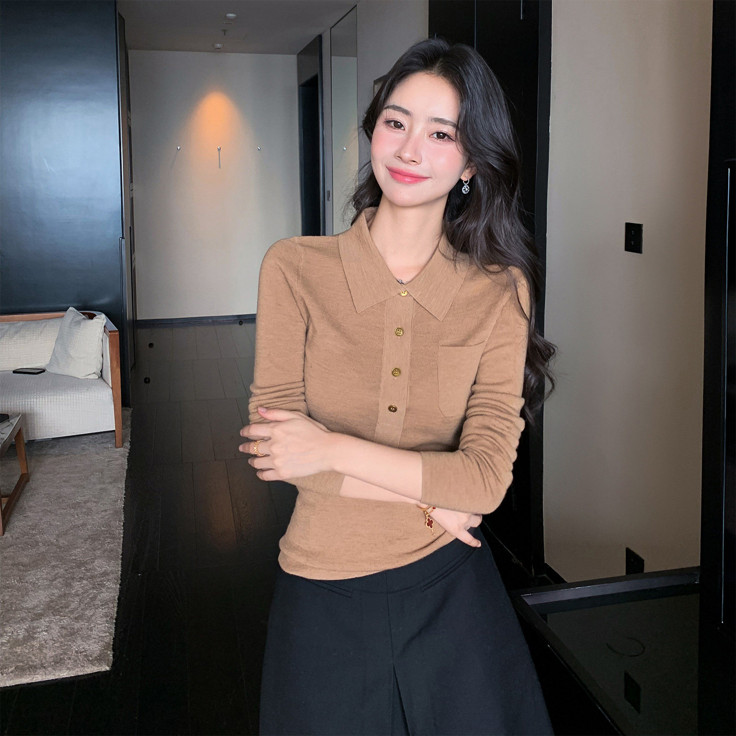 可机洗德国扬子毛纱100%纯羊毛衫女秋冬Polo领精纺毛衣针织打底衫