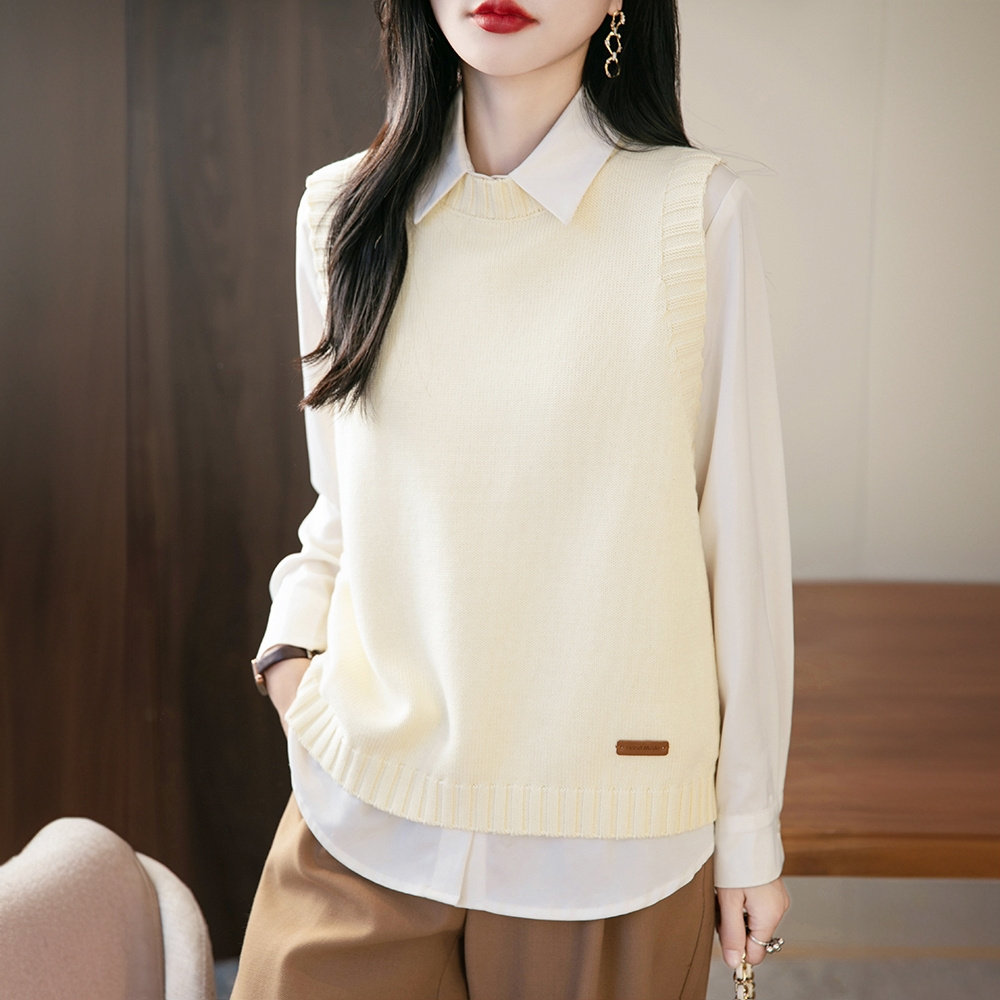 圆领100%纯棉马甲女春季外穿无袖上衣宽松显瘦叠穿针织衫坎肩背心