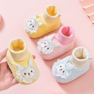 新生儿0 软底婴幼儿学步防滑鞋 12个月布底9 女宝宝加绒袜鞋 秋冬季