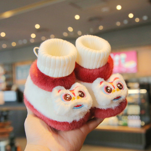 防掉高帮男女宝宝爬行鞋 冬季 12个月过年虎头鞋 婴儿加绒步前鞋