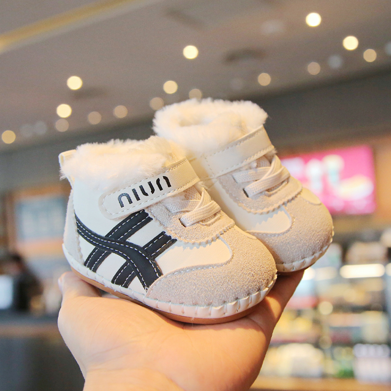 冬季新款高帮婴儿学步鞋0-2岁男女宝宝防掉加绒加厚防滑学步鞋