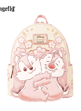代购Loungefly迪士尼奇奇与蒂蒂樱花烂漫迷你休闲双肩背包女痛包