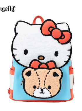 Loungefly三丽鸥Hello Kitty与小熊查姆毛绒迷你双肩背包男女痛包