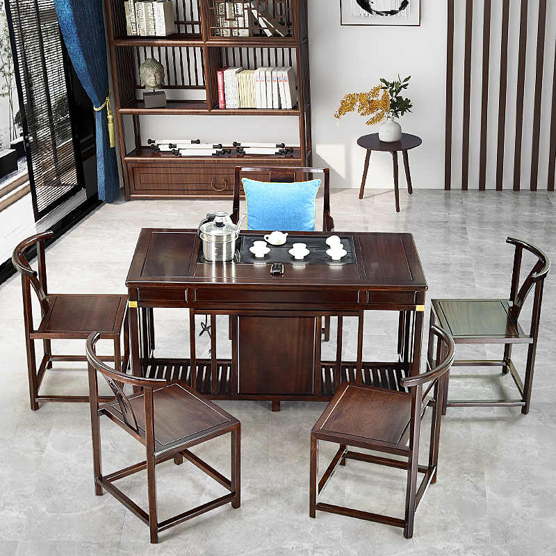 新中式功夫茶桌书桌两用茶桌椅组合实木乌金石茶台多功能花梨家具