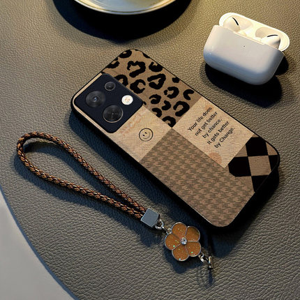 适用opporeno9手机壳新款reno8pro保护套防摔布纹硅胶挂绳奢华reno6网红女款reno7高级感拼接简约reno5全包