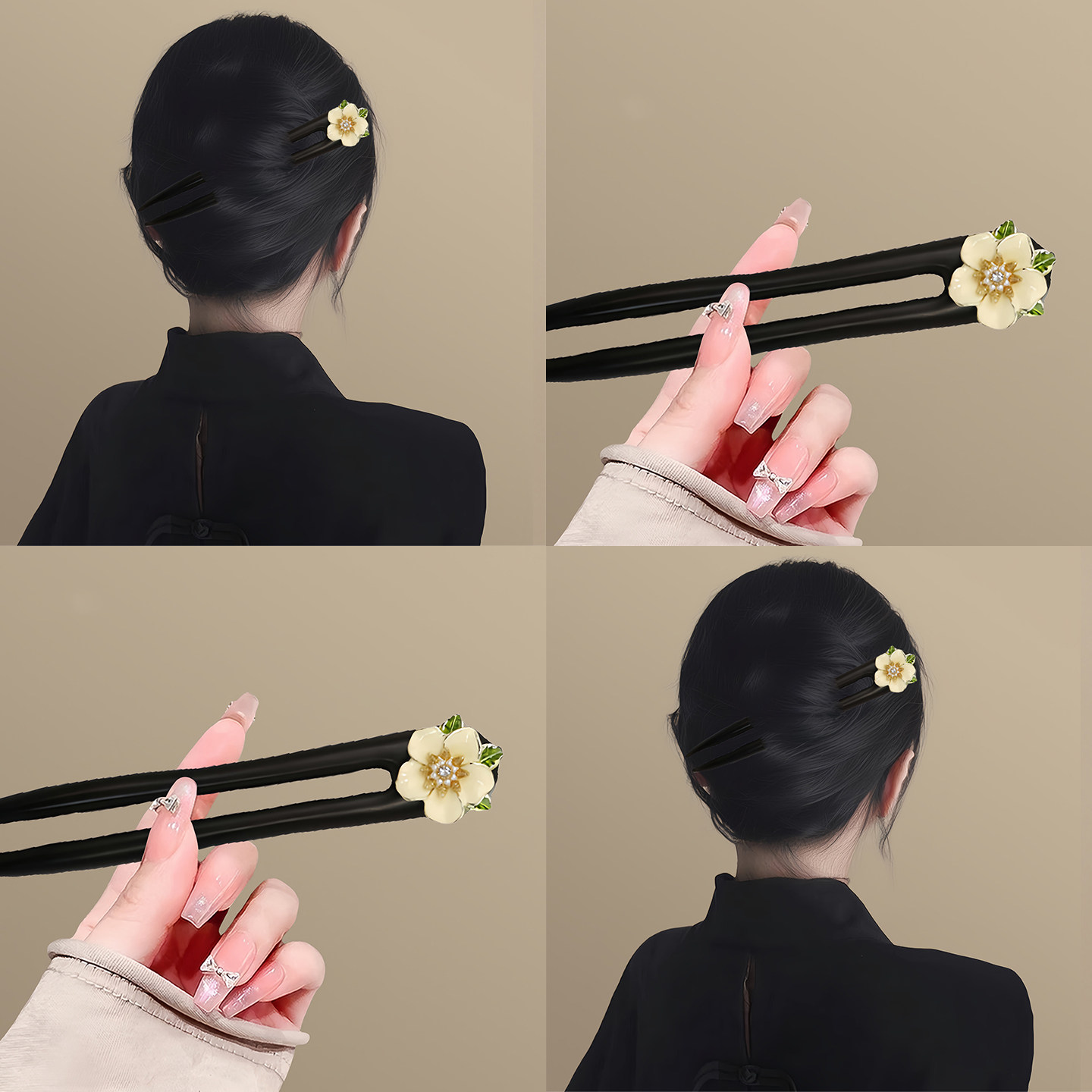 瓊花雨露！黑檀木U型發簪釵子