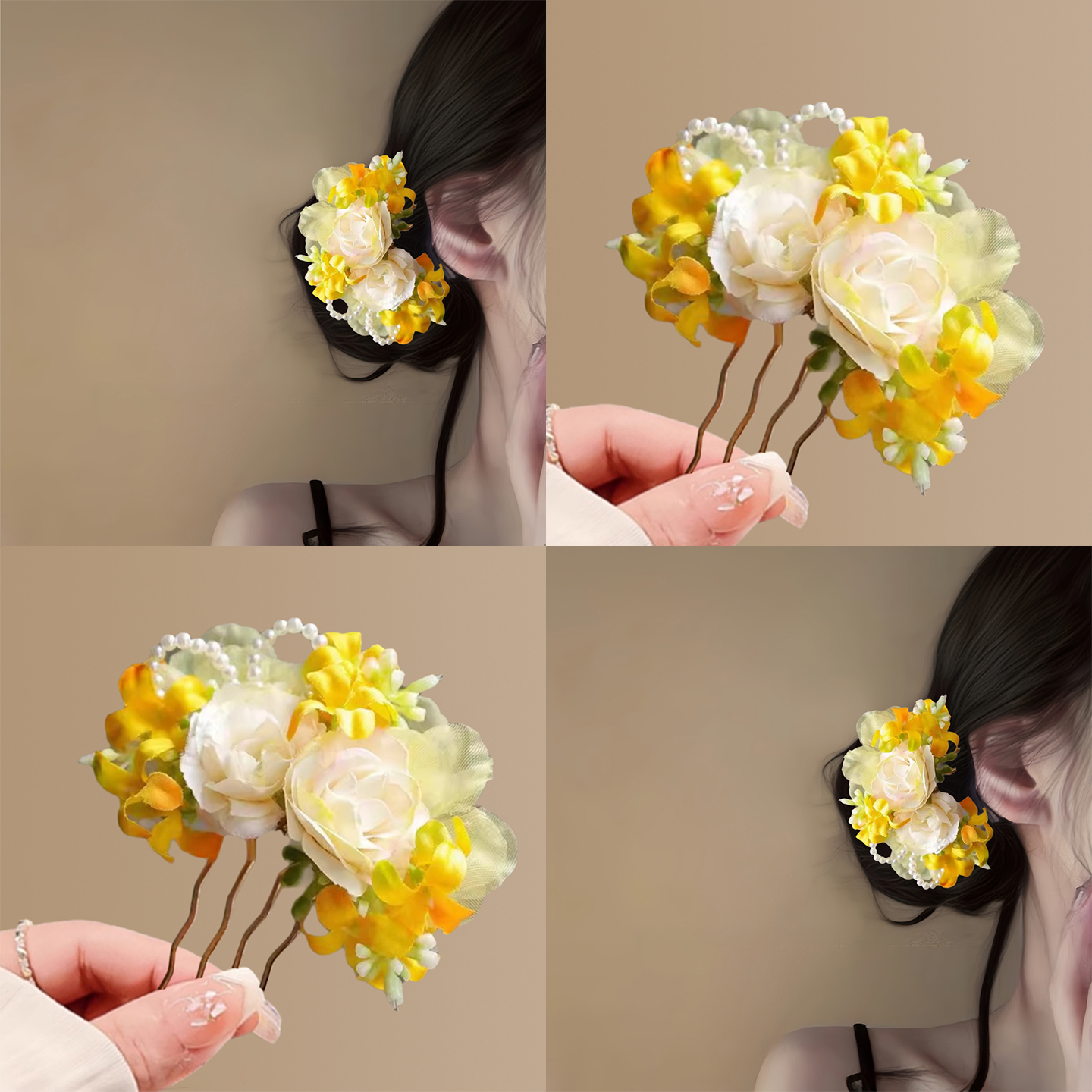 桂子栀兰！桂花花朵发梳发夹！