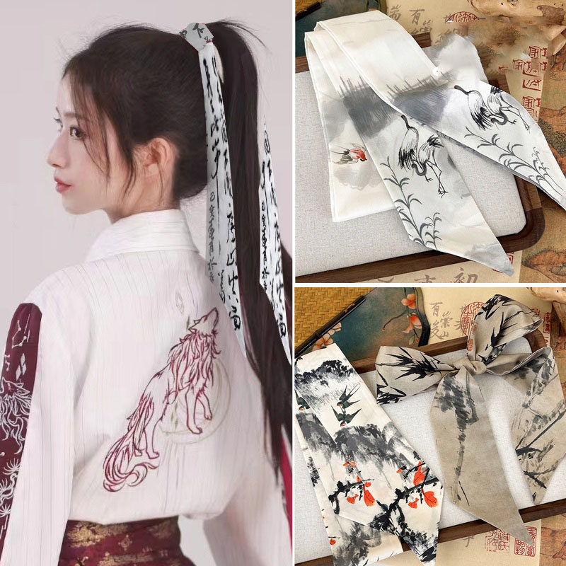 马面裙配的发饰汉服发带古风发饰飘带水墨束发头绳古装头饰国风