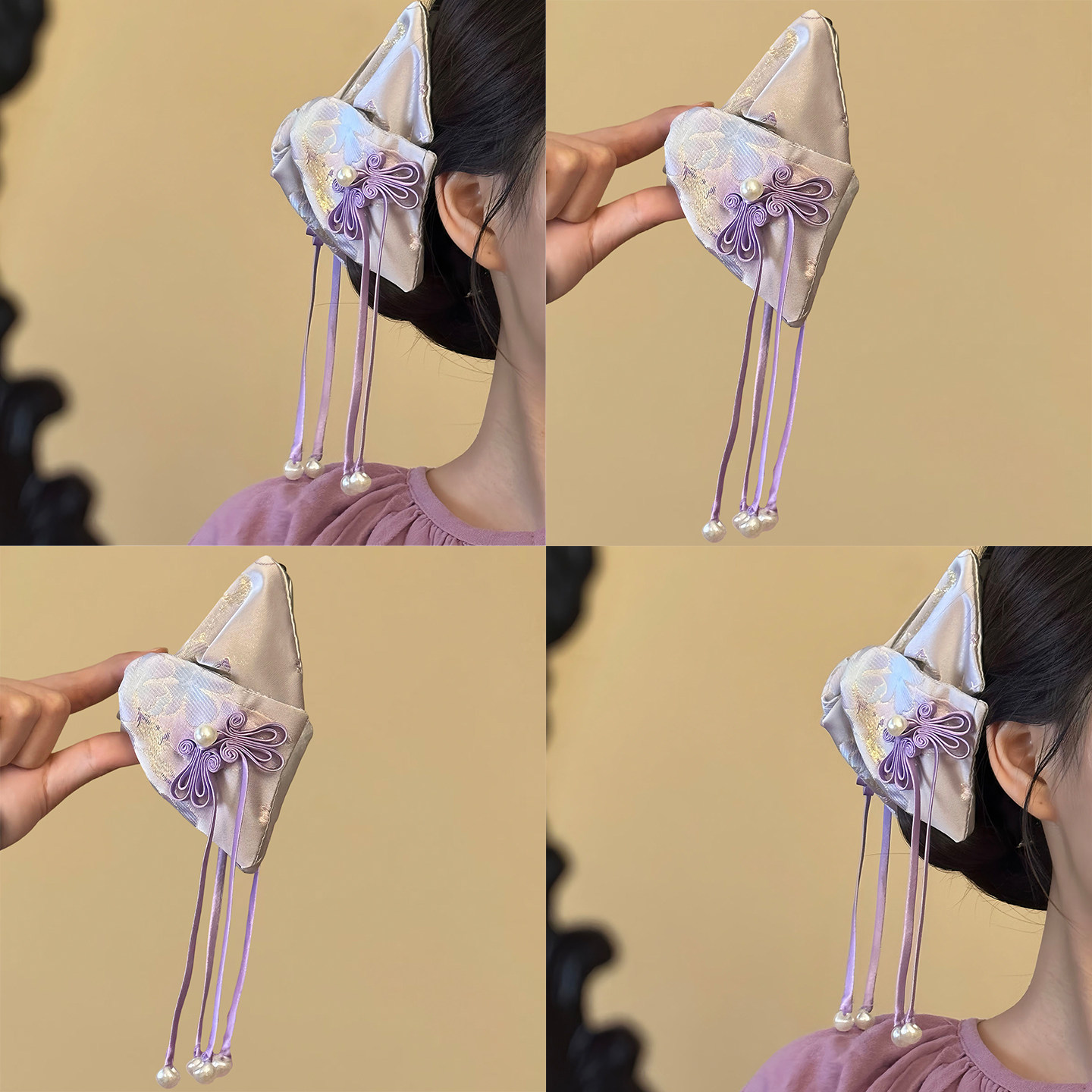 锦色留芳!新中式紫色壮锦抓夹