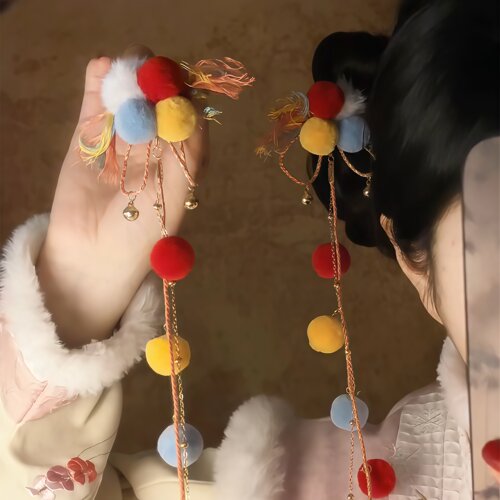 【七染调色盘】彩色毛球流苏发夹