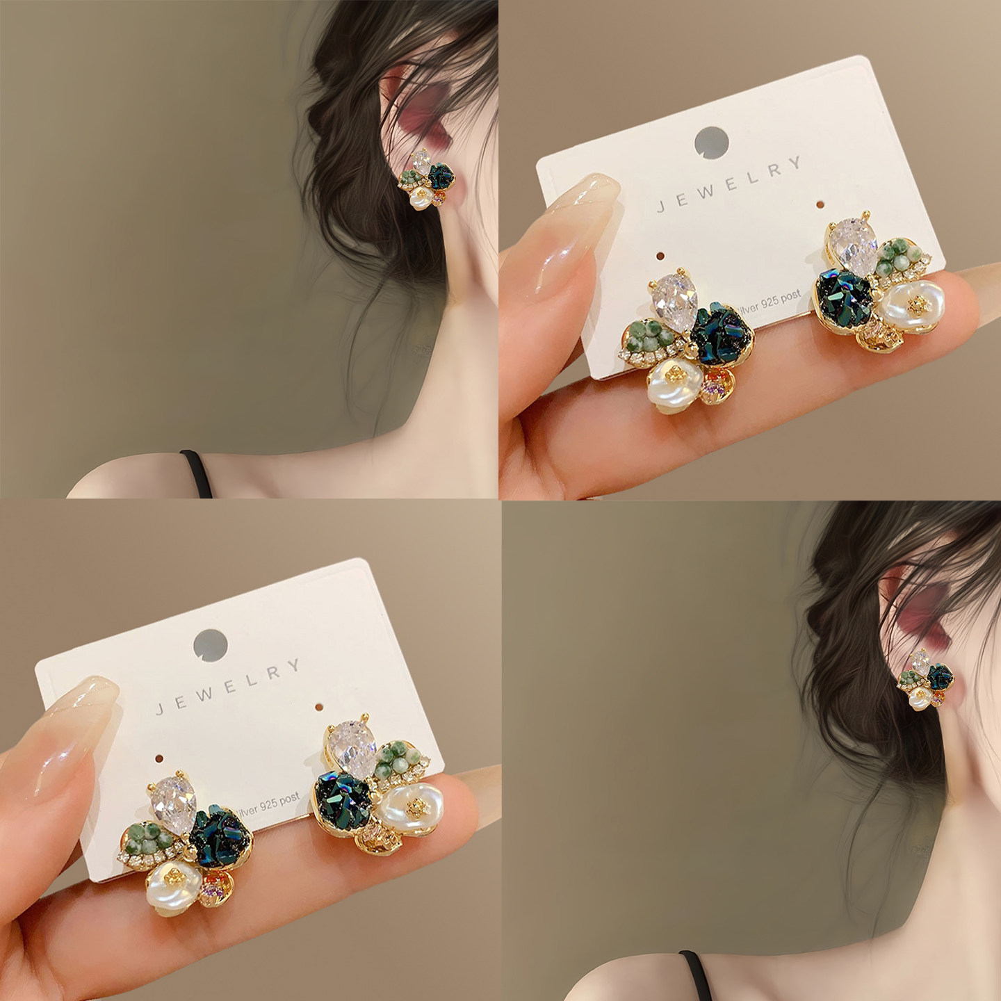 晚风星辰！巴洛克珍珠五瓣花耳钉彩色高级感耳环绝美独特耳饰拎环