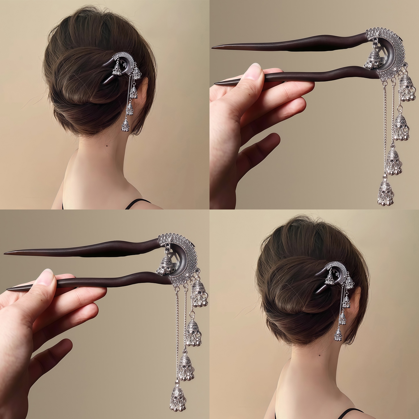 苗族风！新中式铃铛流苏u型发簪