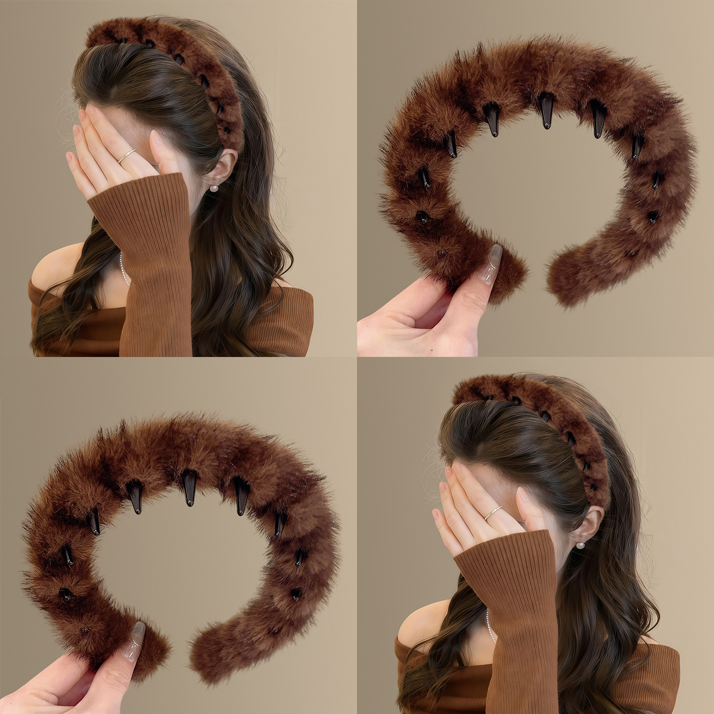 秋冬新款复古毛绒带齿发箍