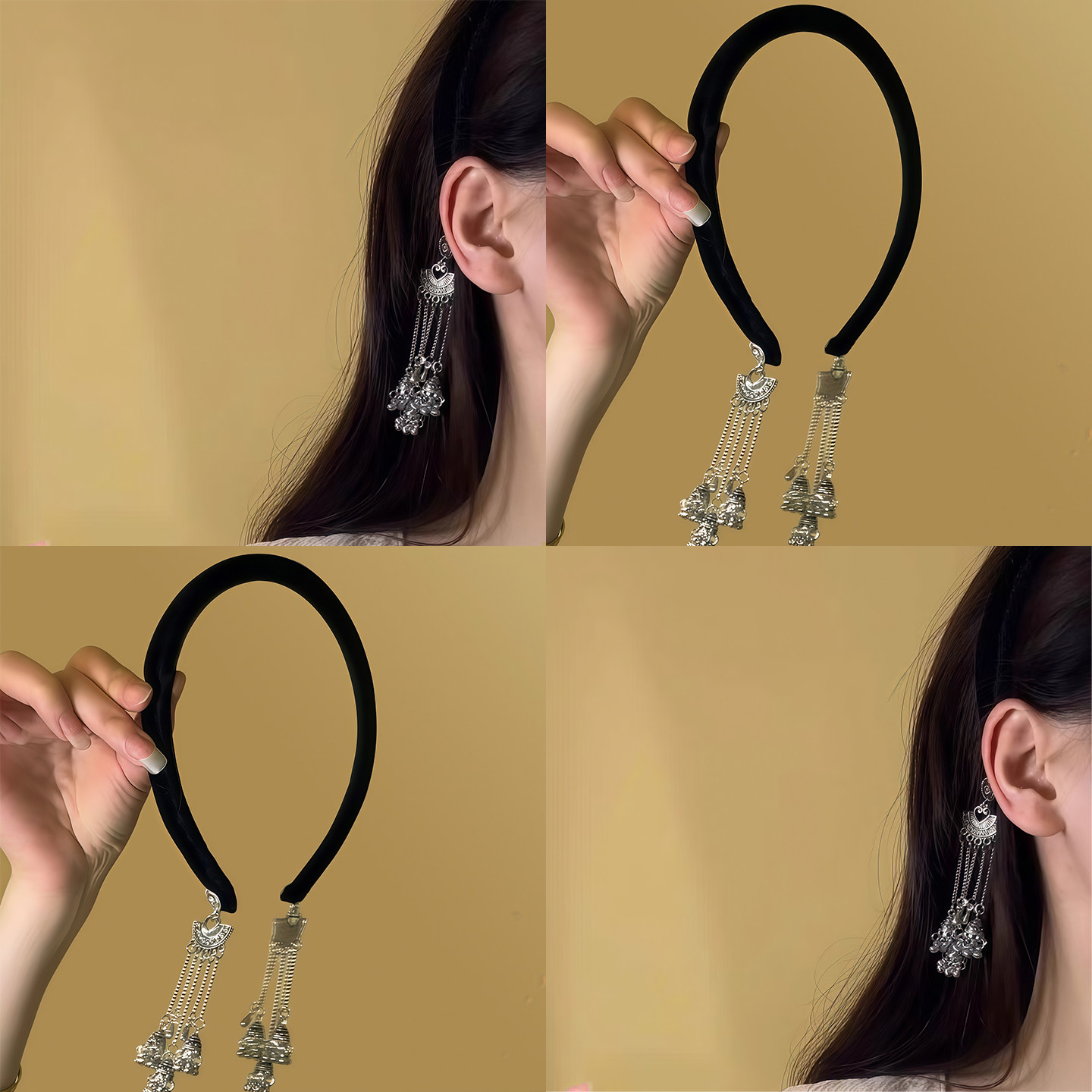 苗族神女！民族风黑色丝绒流苏发箍设计感高颅顶压发头箍发饰拎环,服饰配件/皮带/帽子/围巾,拎环,淘宝优惠券,粉丝福利购,淘宝优惠卷