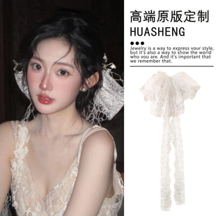 这个蕾丝蝴蝶结也太显脸小啦吧！甜美后脑勺百搭飘带发夹女旅行卡