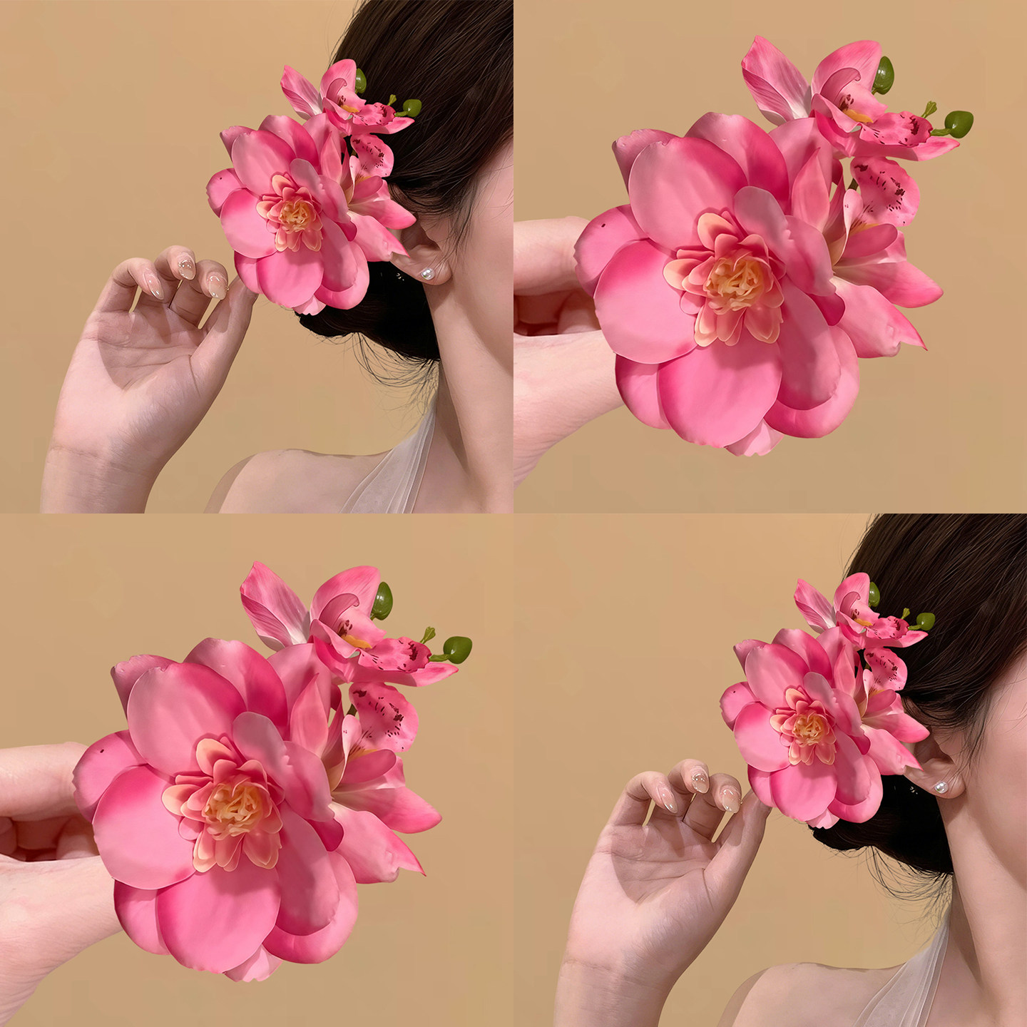 【春意盎然】明艳粉色花朵发卡