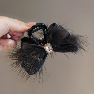 新潮创意羽毛鲨鱼夹秋冬高级奢华蝴蝶结抓夹发夹头饰夹子旅行发饰