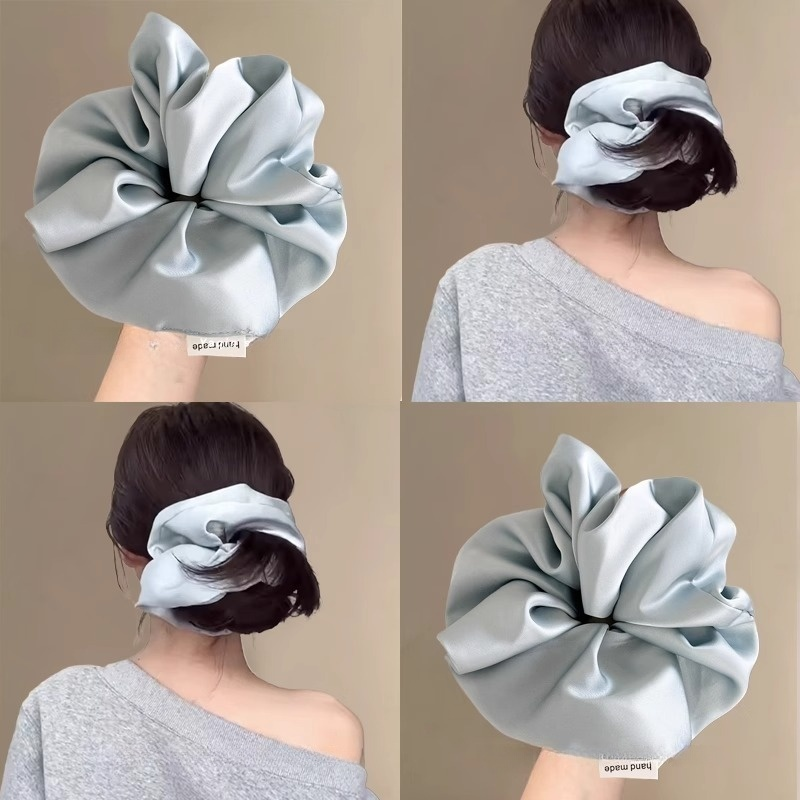 奶油霧藍！藍色緞面大腸發圈女！