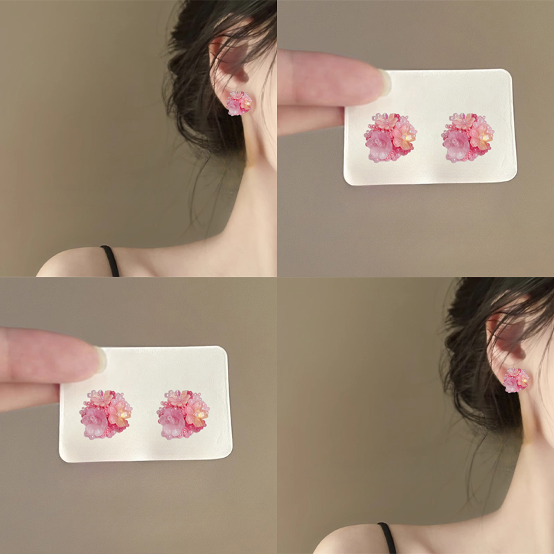 櫻花粉荔枝！粉色繡球花耳釘！