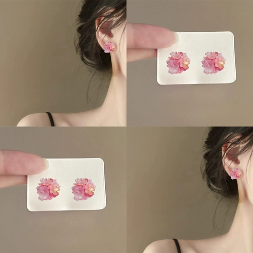 Розовые изысканные серьги, в цветочек, защита для ушей
